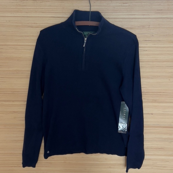 NWT Lauren Ralph Lauren vintage navy 1/4 zip pullover sweater XL blue cotton - Picture 1 of 5